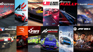 Collage aller Simracing Spiele die im Simracing Vergleich 2026 enthalten sind